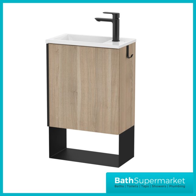 Roca Mini Pro Western Oak Compact Wall Hung Cloakroom Basin & Base Unit 465mm