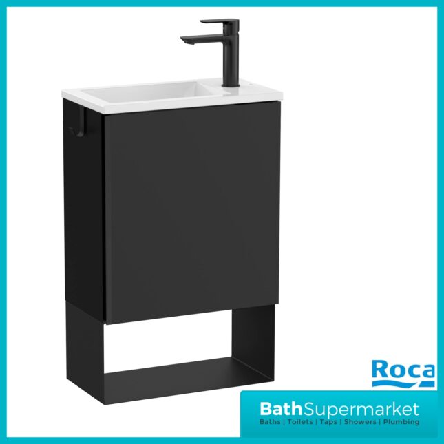 Roca Mini Pro Matt Black Compact Wall Hung Cloakroom Basin & Base Unit 465mm