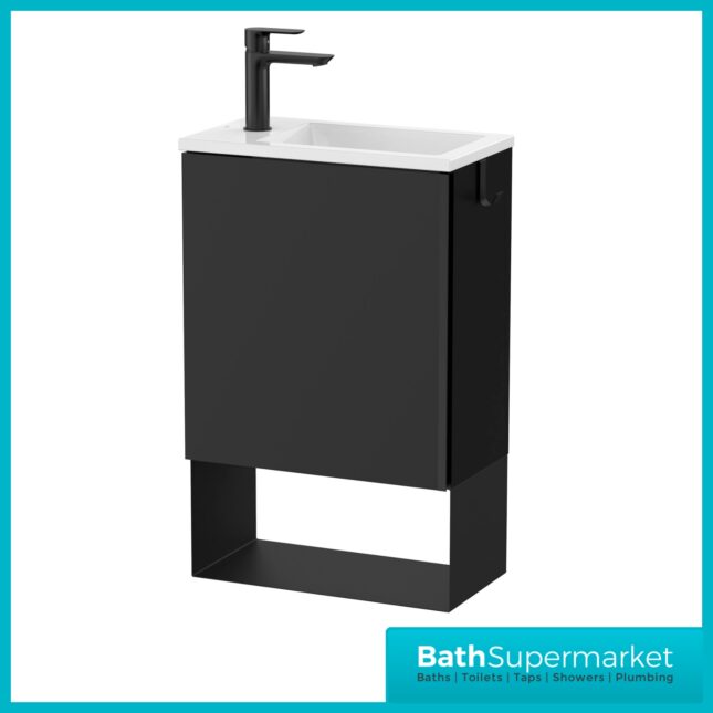 Roca Mini Pro Matt Black Compact Wall Hung Cloakroom Basin & Base Unit 465mm