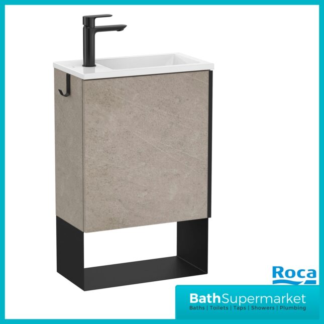 Roca Mini Pro Concrete Grey Compact Wall Hung Cloakroom Basin & Base Unit 465mm