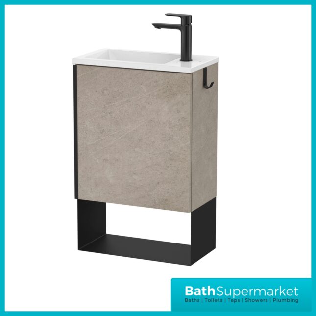 Roca Mini Pro Concrete Grey Compact Wall Hung Cloakroom Basin & Base Unit 465mm