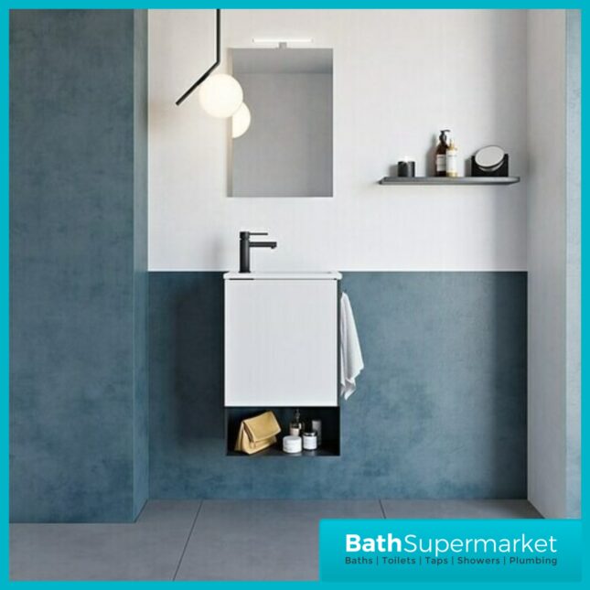 Roca Mini Pro Gloss White Compact Wall Hung Cloakroom Basin & Base Unit 465mm