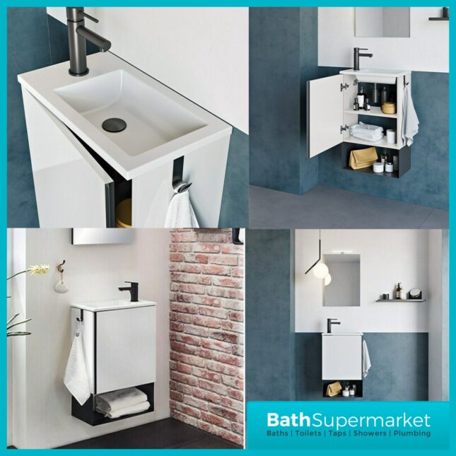 Roca Mini Pro Gloss White Compact Wall Hung Cloakroom Basin & Base Unit 465mm
