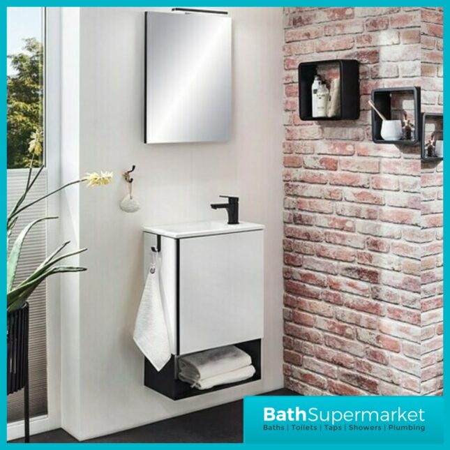 Roca Mini Pro Gloss White Compact Wall Hung Cloakroom Basin & Base Unit 465mm