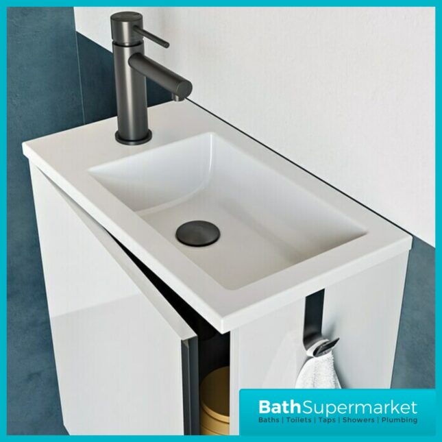 Roca Mini Pro Gloss White Compact Wall Hung Cloakroom Basin & Base Unit 465mm