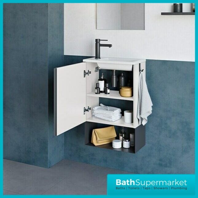 Roca Mini Pro Gloss White Compact Wall Hung Cloakroom Basin & Base Unit 465mm