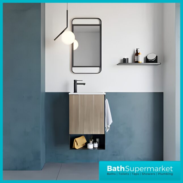 Roca Mini Pro Birch Compact Wall Hung Cloakroom Basin & Base Unit 465mm Wide