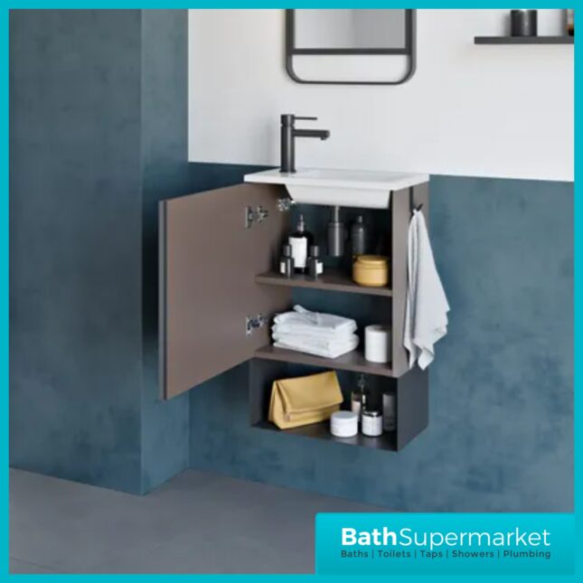 Roca Mini Pro Concrete Grey Compact Wall Hung Cloakroom Basin & Base Unit 465mm