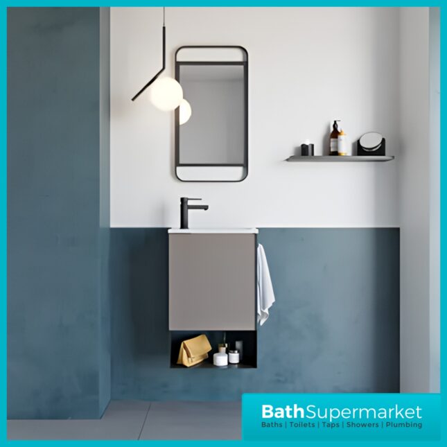 Roca Mini Pro Concrete Grey Compact Wall Hung Cloakroom Basin & Base Unit 465mm