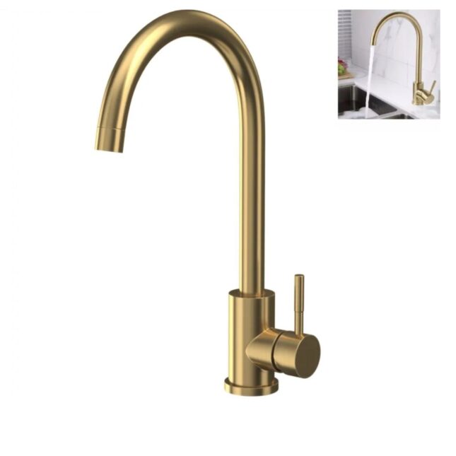 Sognare Manhattan Brushed Brass Single Lever Swivel Spout Mono Kitchen Mixer Tap