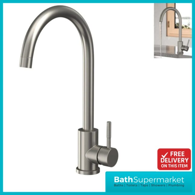 Scudo Manhattan Brushed Stainless Steel Single Lever Swivel Spout Kitchen Mixer Tap