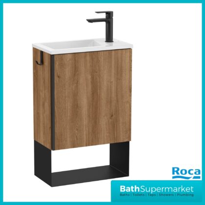 Roca Mini Pro Western Oak Compact Wall Hung Cloakroom Basin & Base Unit 465mm