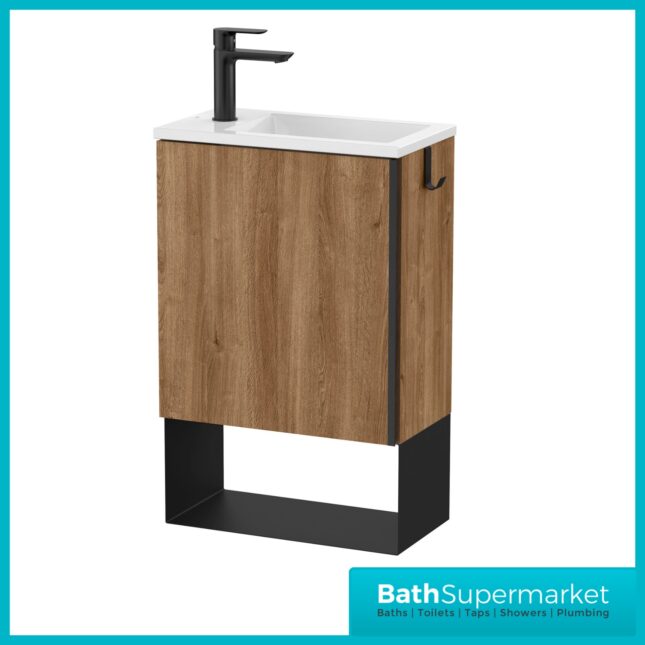 Roca Mini Pro Western Oak Compact Wall Hung Cloakroom Basin & Base Unit 465mm