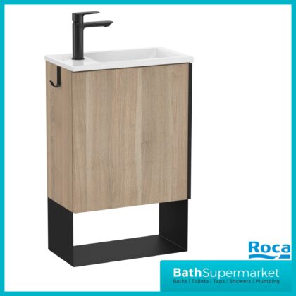 Roca Mini Pro Western Oak Compact Wall Hung Cloakroom Basin & Base Unit 465mm