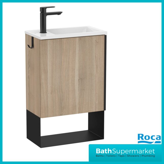 Roca Mini Pro Western Oak Compact Wall Hung Cloakroom Basin & Base Unit 465mm