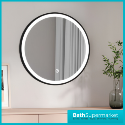 Kartell Nero Round Black LED Touch Sensor Demister Bathroom Mirror 600mm Circular