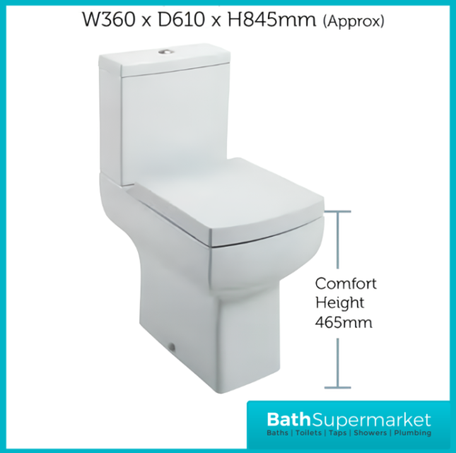 Denza Daisy Lou Close Coupled Comfort Height WC Toilet Pan With Soft Close Seat