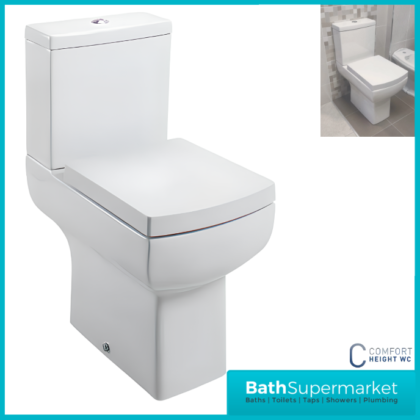 Denza Daisy Lou Close Coupled Comfort Height WC Toilet Pan With Soft Close Seat