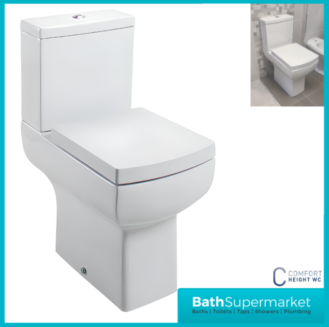 Denza Daisy Lou Close Coupled Comfort Height WC Toilet Pan With Soft Close Seat