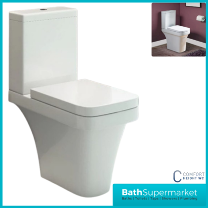 Rivelin Close Coupled Comfort Height WC Toilet Pan With Soft Close Seat