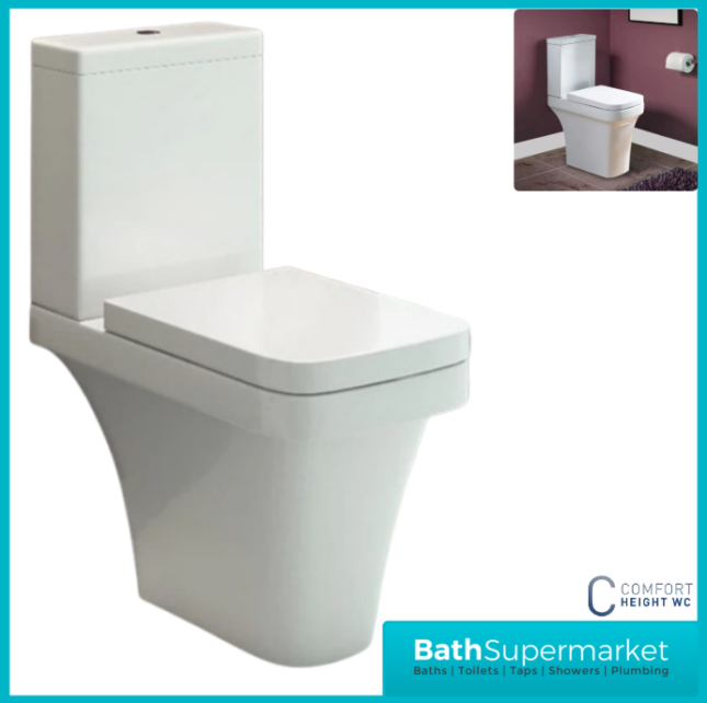 Rivelin Close Coupled Comfort Height WC Toilet Pan With Soft Close Seat