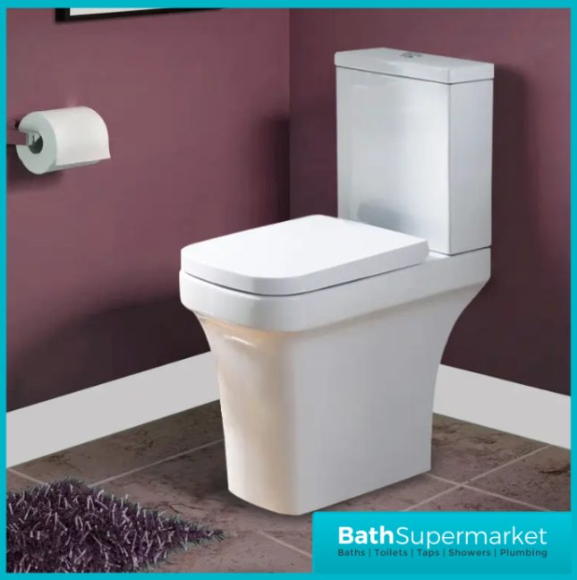 Rivelin Close Coupled Comfort Height WC Toilet Pan With Soft Close Seat