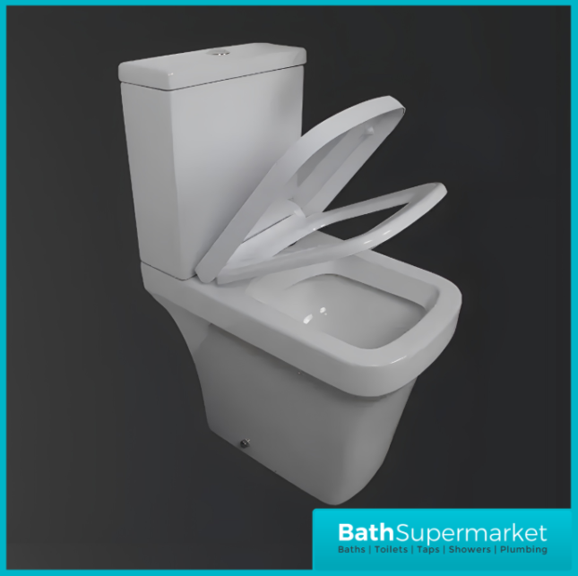 Rivelin Close Coupled Comfort Height WC Toilet Pan With Soft Close Seat