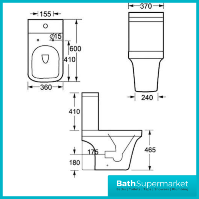 Rivelin Close Coupled Comfort Height WC Toilet Pan With Soft Close Seat