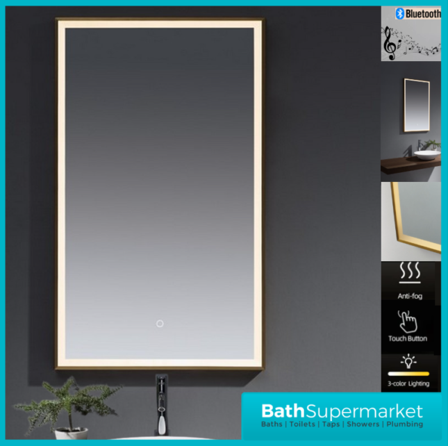 Kartell Winchcombe Brushed Brass Smart Bluetooth LED Demister Mirror 600 x 1000mm