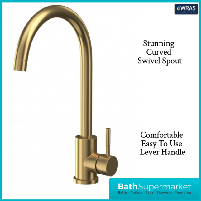 Sognare Manhattan Brushed Brass Single Lever Swivel Spout Mono Kitchen Mixer Tap