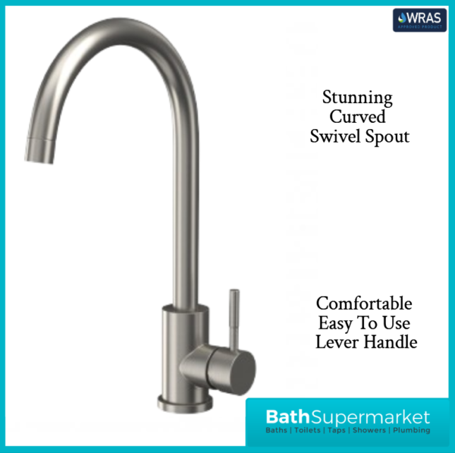 Sognare Manhattan Brushed Stainless Steel Single Lever Swivel Spout Kitchen Mixer Tap