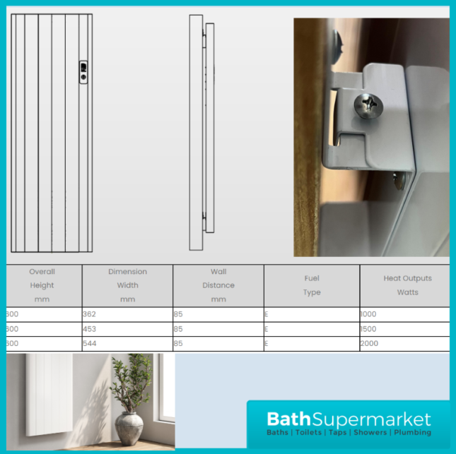 Reina Maia White Vertical WiFi Electric Dry Radiator 1600mm Height – Various Widths