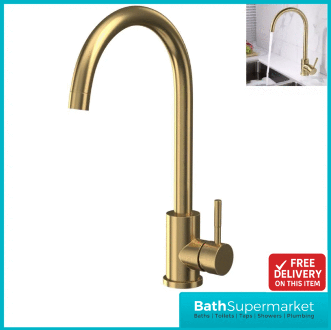 Scudo Manhattan Brushed Brass Single Lever Swivel Spout Mono Kitchen Mixer Tap