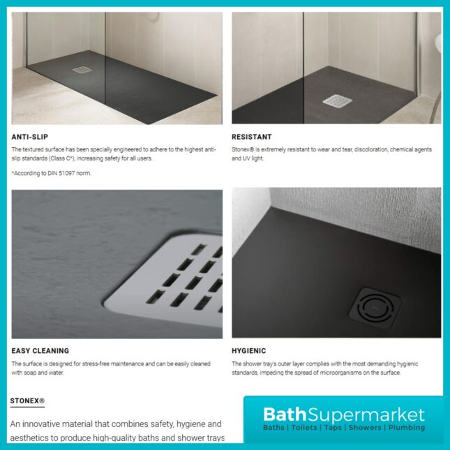 Roca Terran-N Superslim Stonex Black Rectangular Shower Tray - Various Sizes