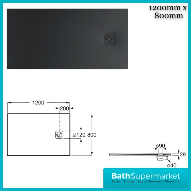 Roca Terran-N Superslim Stonex Black Rectangular Shower Tray - Various Sizes