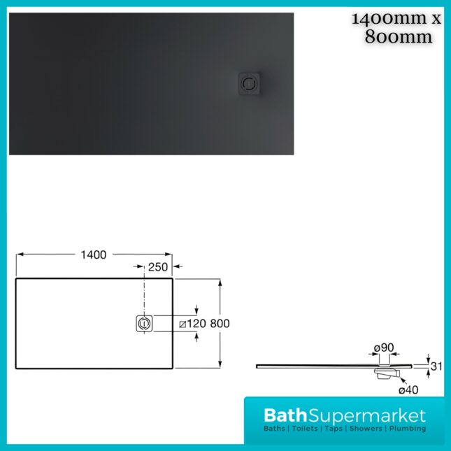 Roca Terran-N Superslim Stonex Black Rectangular Shower Tray - Various Sizes