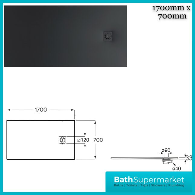 Roca Terran-N Superslim Stonex Black Rectangular Shower Tray - Various Sizes