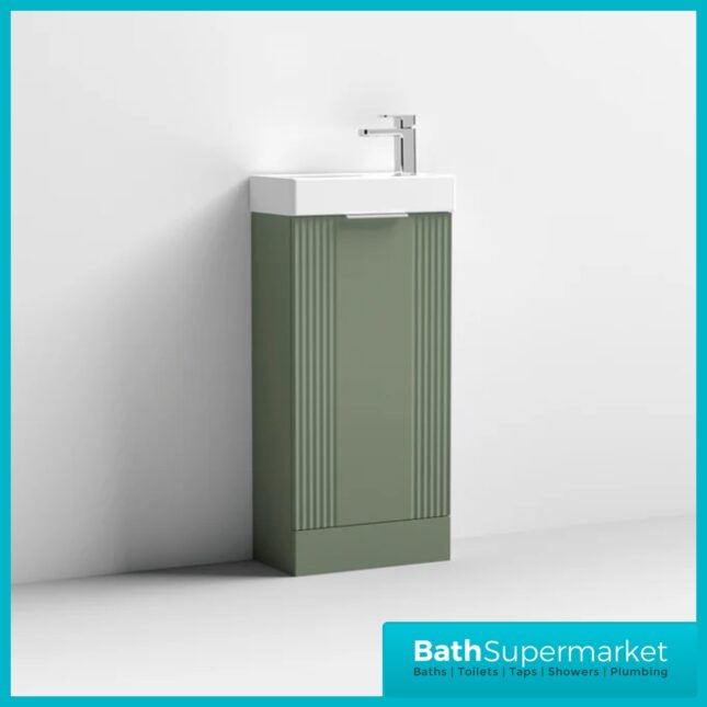 Nuie Deco Satin Green Compact Floor Standing Vanity Unit & Basin 400mm