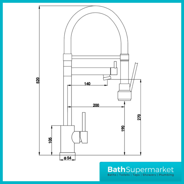 Ellsi Goda Brushed Steel Pull Out Gel Hose Single Lever Kitchen Sink Mixer Tap