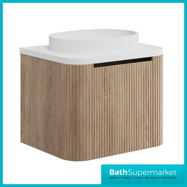 Sognare Linea Curve Fluted Oak Wall-Hung Vanity Unit & Countertop Basin 600mm