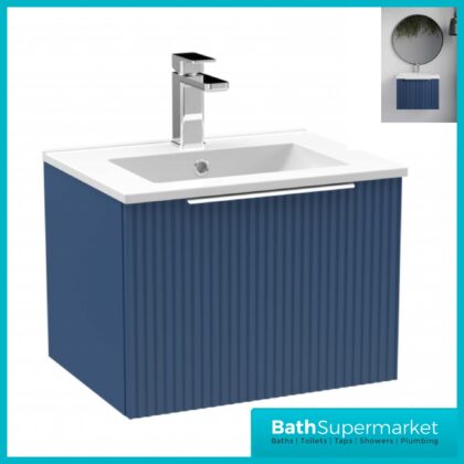 Hudson Reed Deco Fluted Satin Blue Wall Hung Vanity Basin Unit 500mm Width