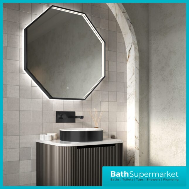 Sognare Passa Octagonal Matt Black LED Demister Mirror 600mm