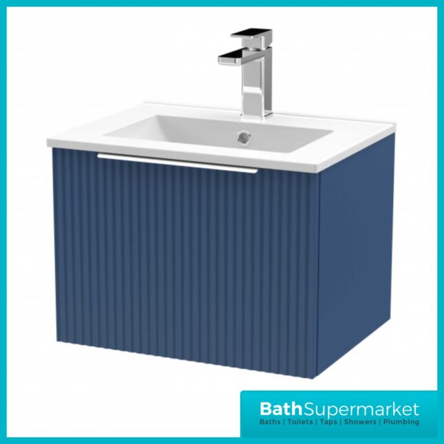 Hudson Reed Deco Fluted Satin Blue Wall Hung Vanity Basin Unit 500mm Width