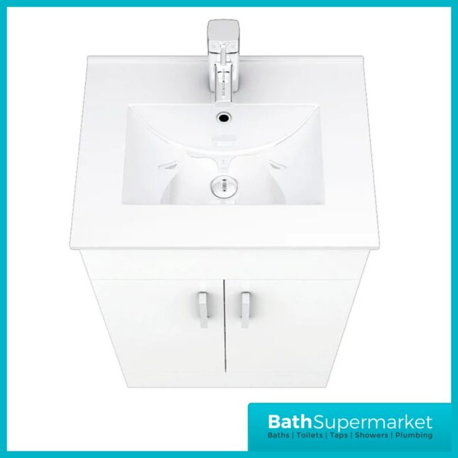 Eden Gloss White Compact Floor Standing Vanity Basin Cabinet Unit 500mm