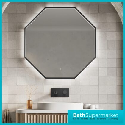 Sognare Passa Octagonal Matt Black LED Demister Mirror 600mm & 800mm