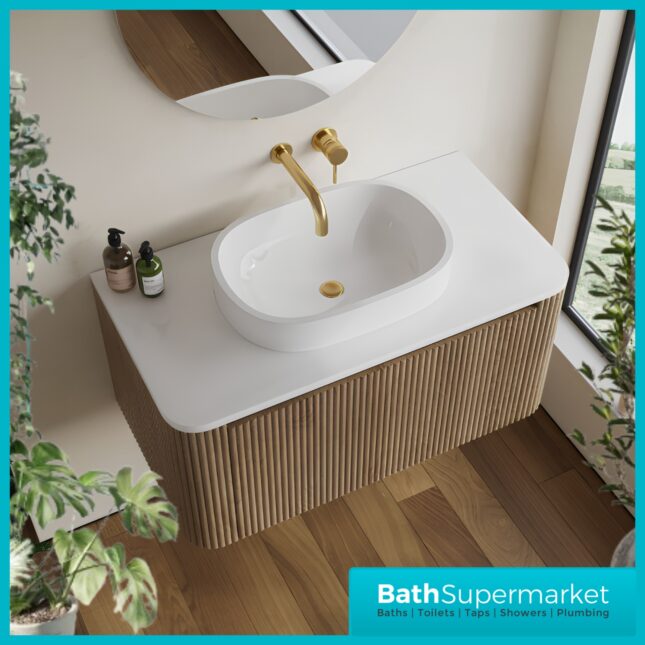 Sognare Linea Curve Fluted Oak Wall-Hung Vanity Unit & Countertop Basin 900mm