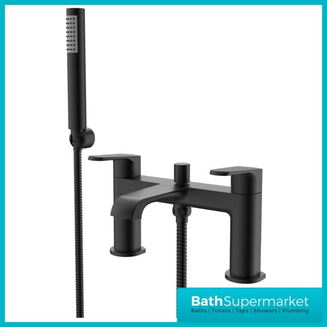 Sognare Montana Matte Black Deck Mounted Bath Shower Mixer Tap Handset Kit