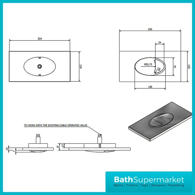 Ellsi Brushed Brass Flush Plate For Cable Operated Cisterns