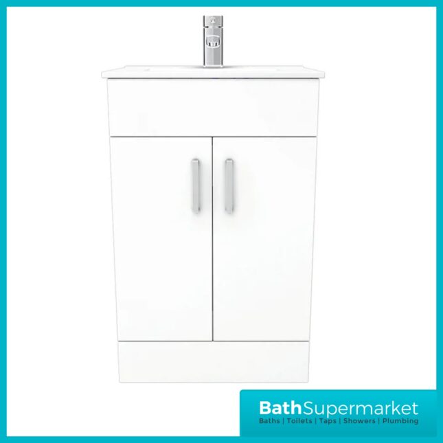 Eden Gloss White Compact Floor Standing Vanity Basin Cabinet Unit 500mm