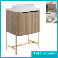 Sognare Linea Curve Fluted Oak Countertop Basin Vanity Unit 600mm & Floor Leg Frame